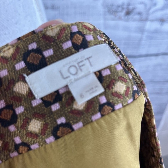 Ann Taylor Loft Skirt sz 6 Gold Pink Navy Textured Above Knee A Line Aztec Boho - Picture 11 of 11